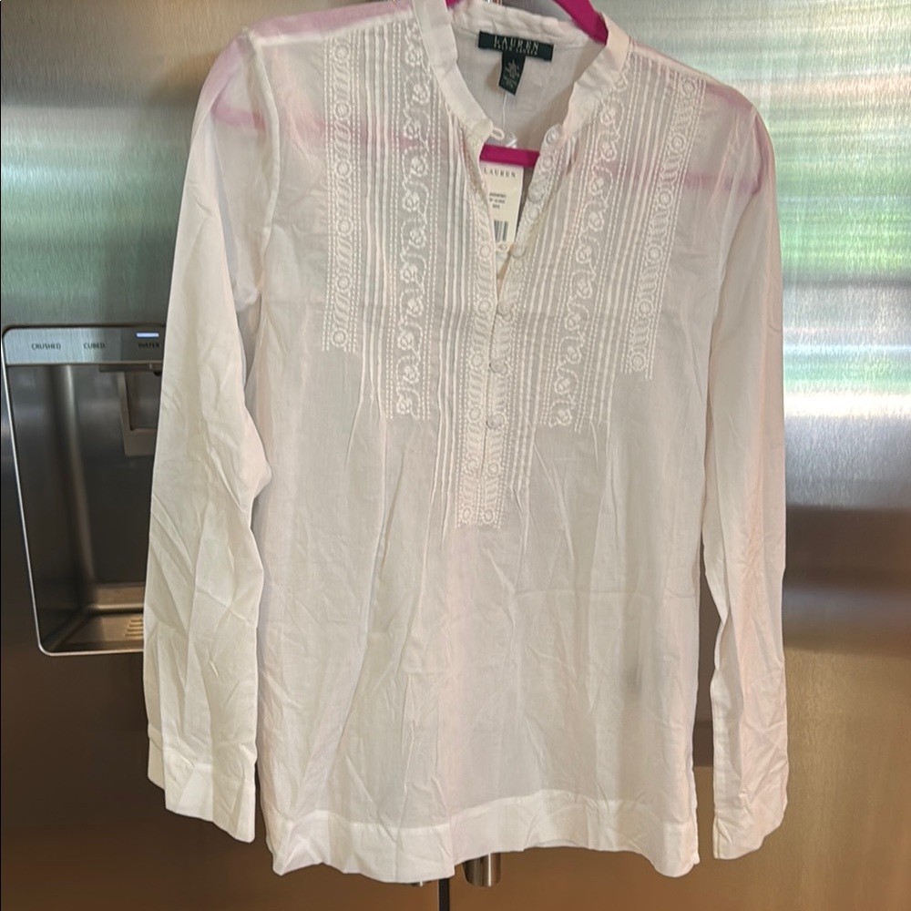 White Embroidered Long Sleeve Blouse
